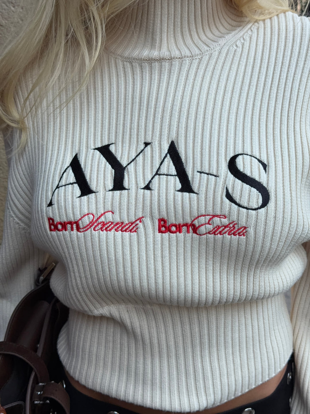 Alva logo rib strik - Cremehvid
