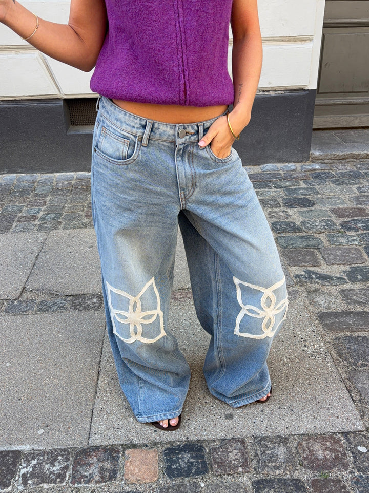 Kira knæ detalje baggy denim jeans - Medium blå