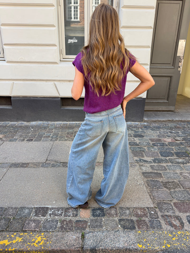 Kira knæ detalje baggy denim jeans - Medium blå