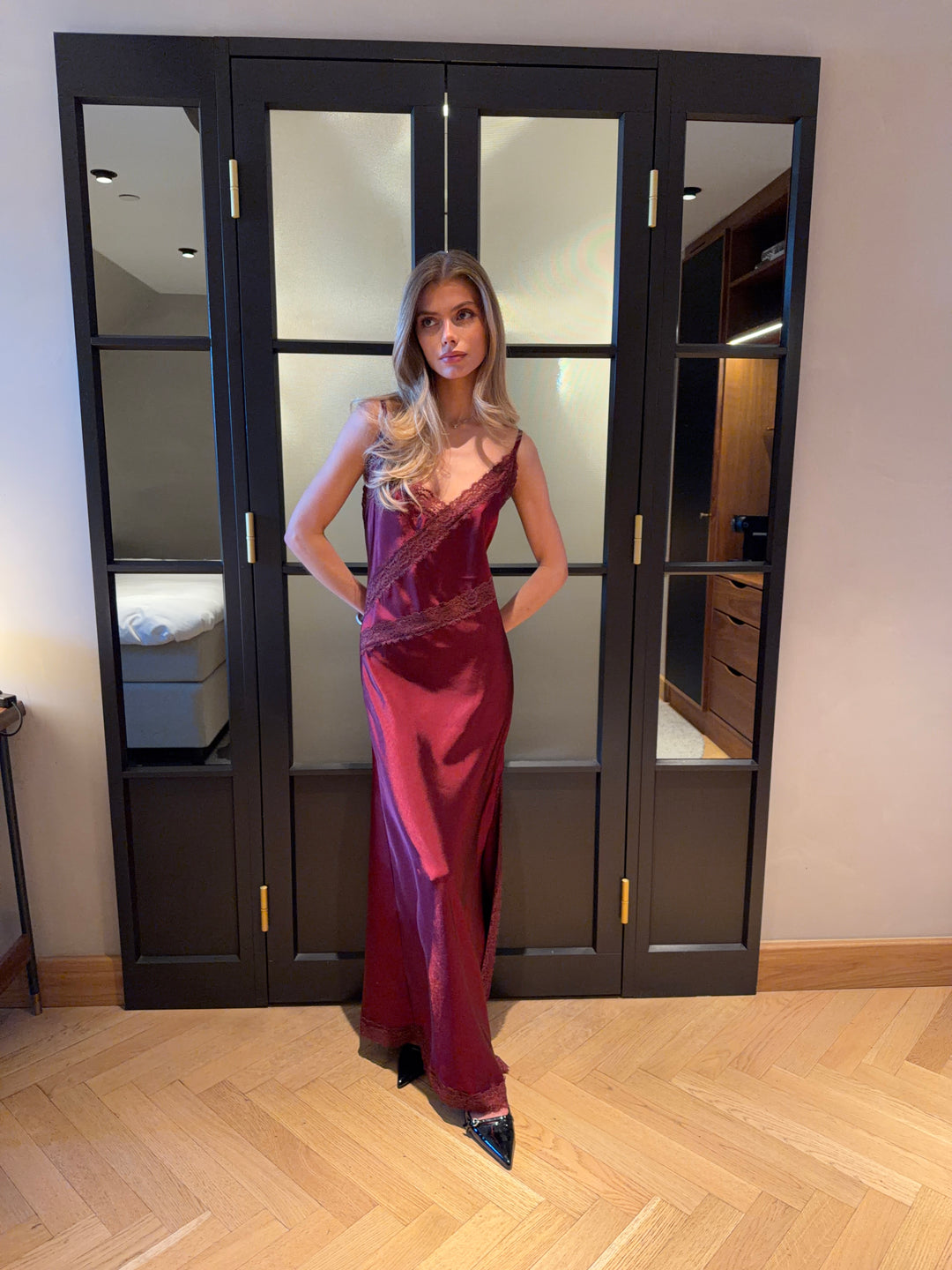 Dora maxi satin blonde kjole - Burgundy