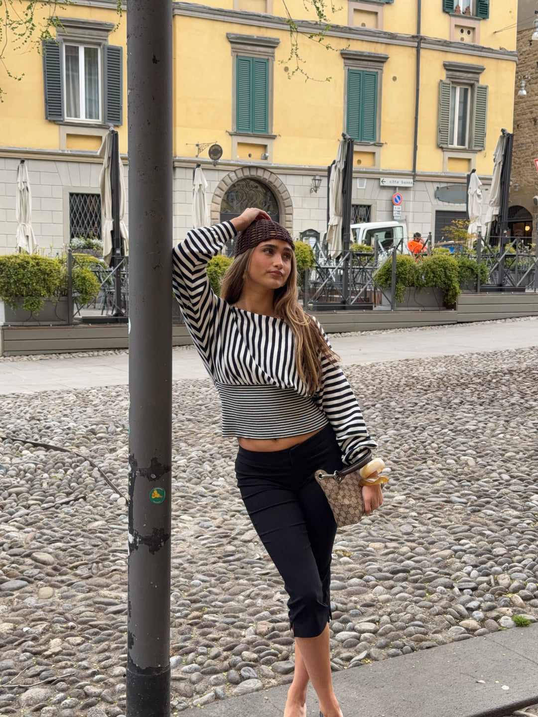 Kamma stribet fitted strik - Navy/Hvid
