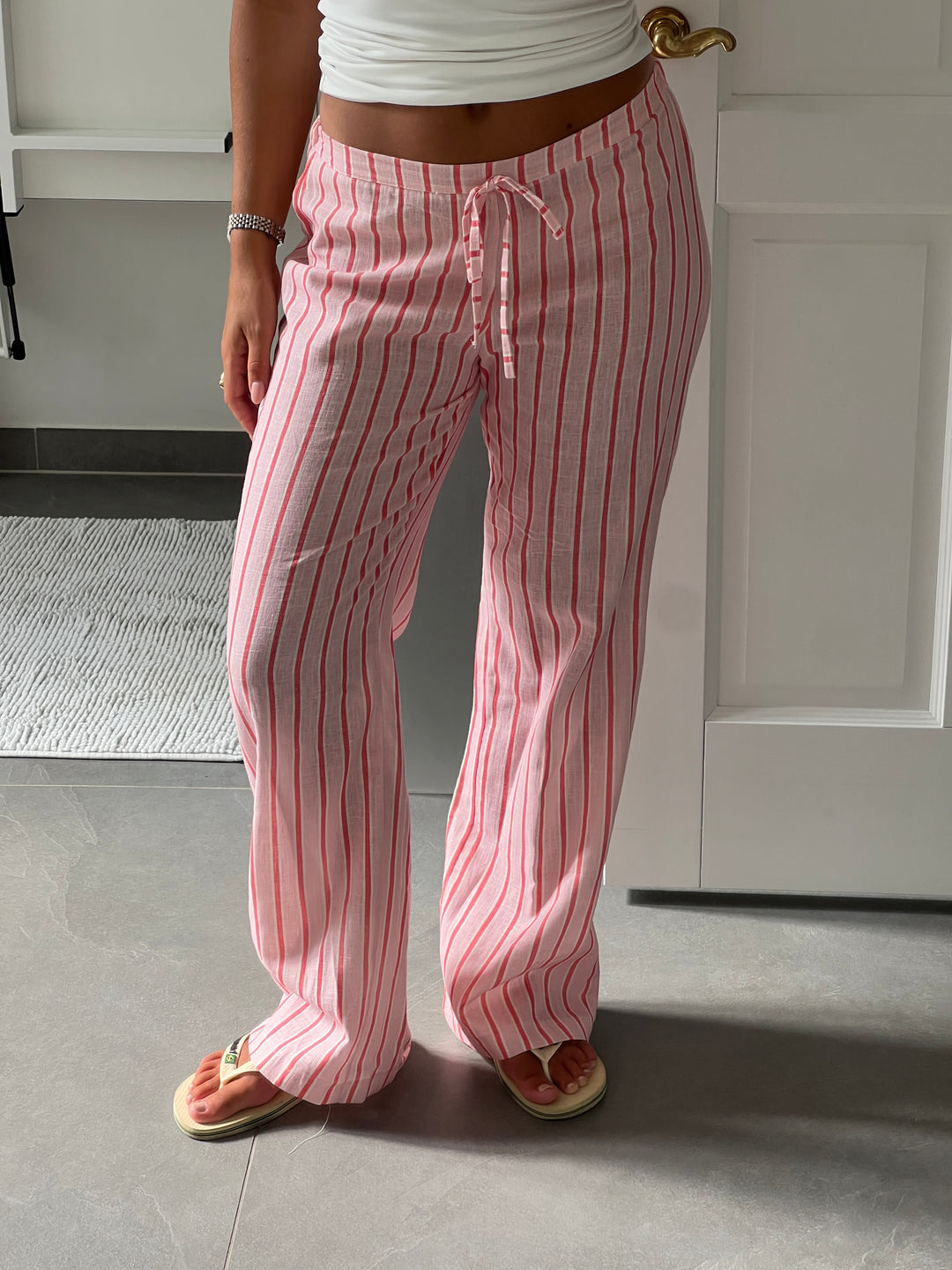Liora stripet hørbukser - Lyserød/Pink