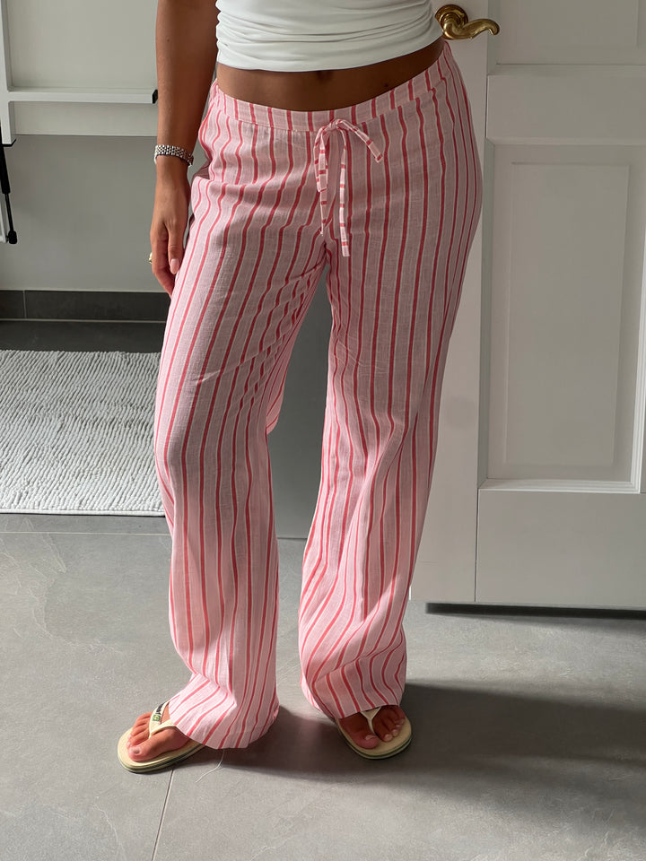 Liora stripet hørbukser - Lyserød/Pink