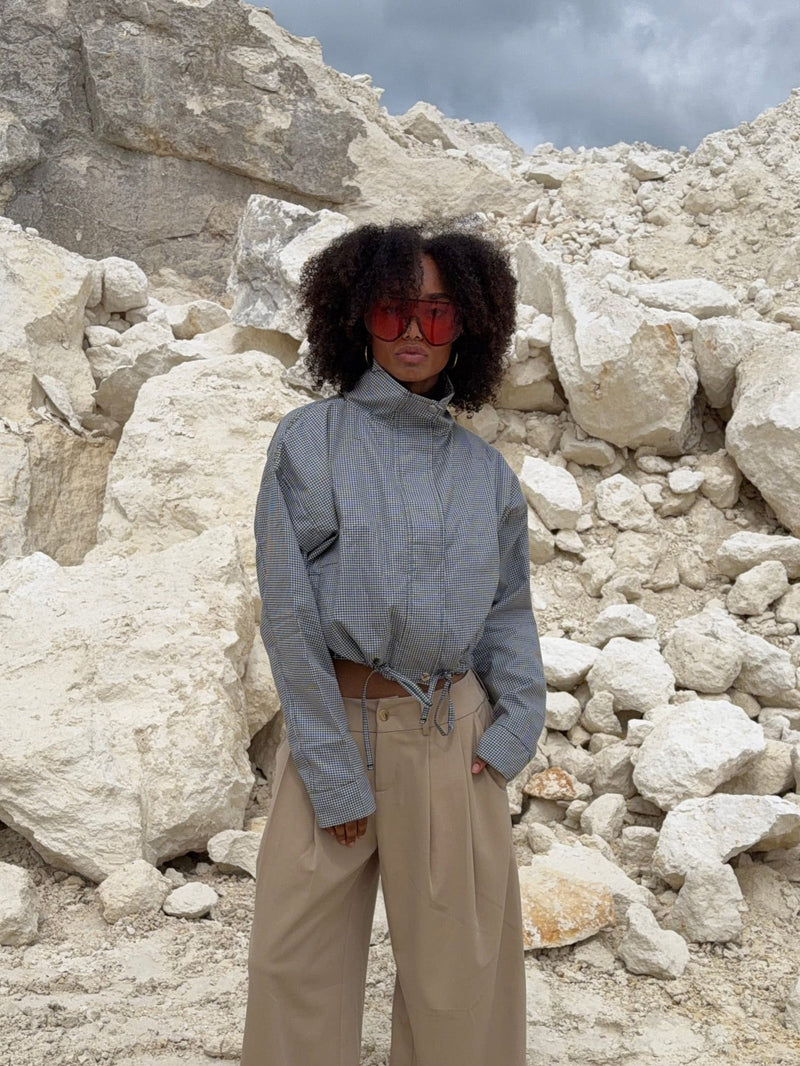 Lava ternet funnel neck bomber jakke - Sort/hvid