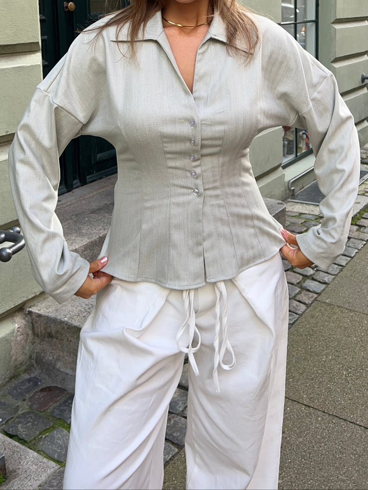 Alessia figursyet stribet skjorte - Beige