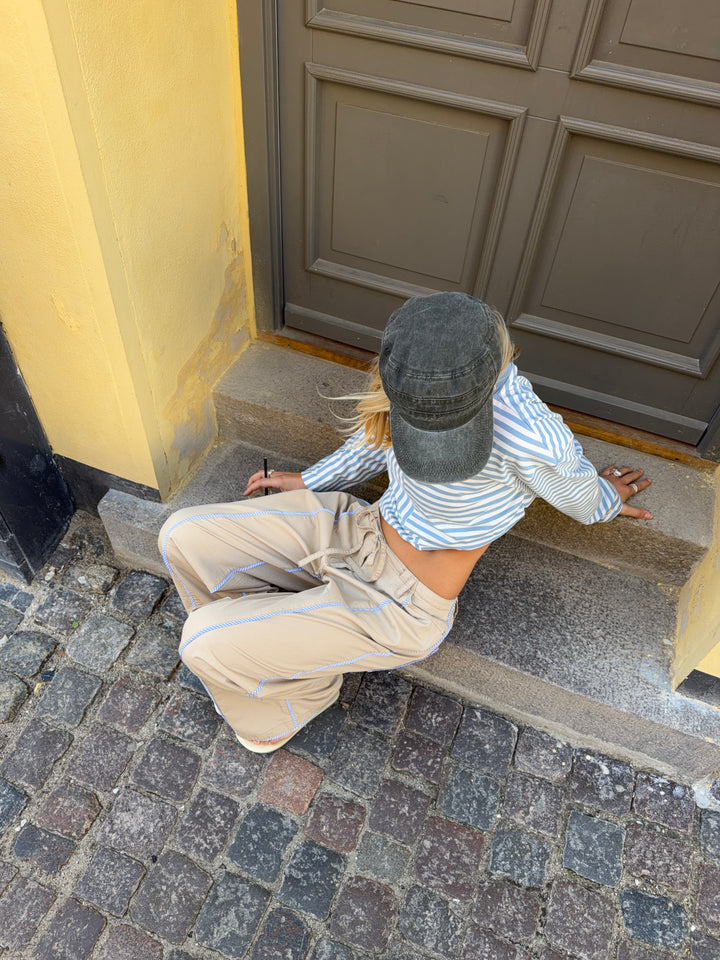 Jua stribedetalje baggy bukser - Beige