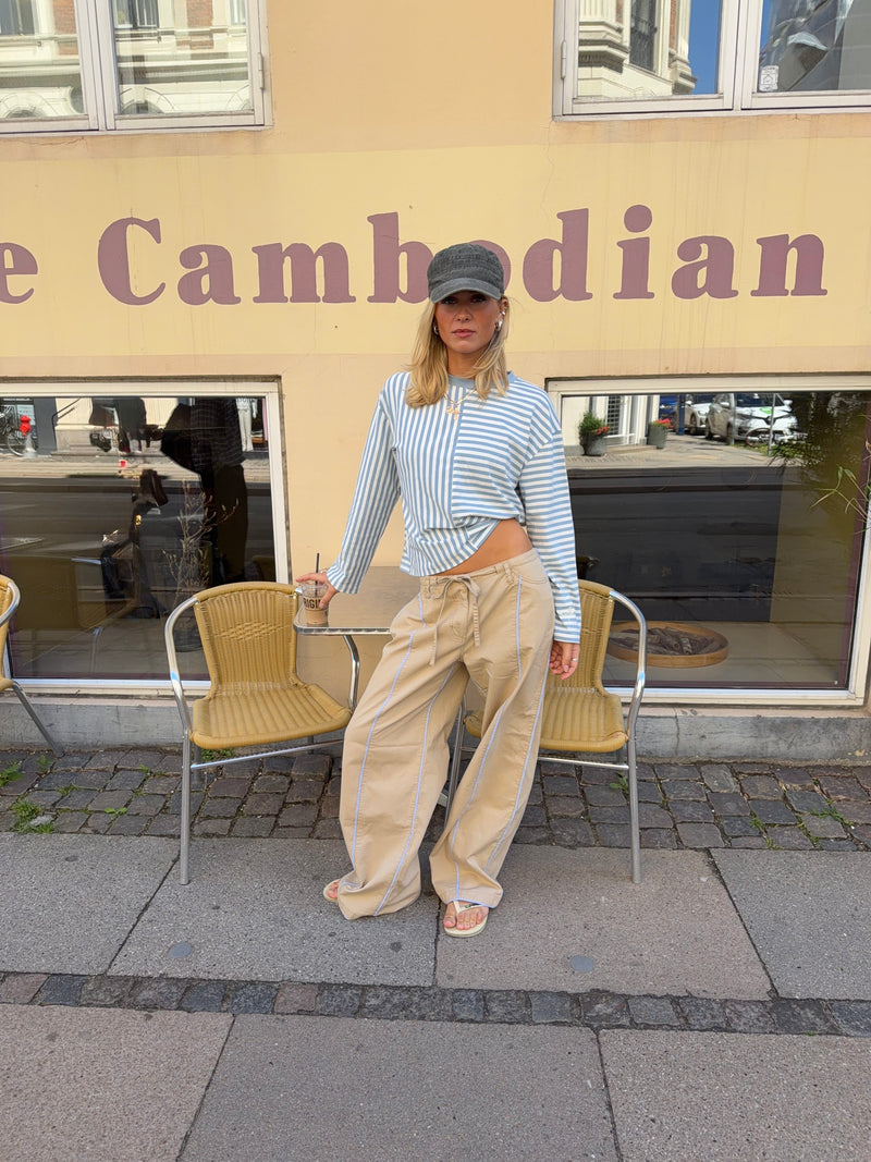 Jua stribedetalje baggy bukser - Beige