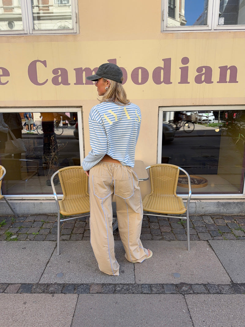 Jua stribedetalje baggy bukser - Beige
