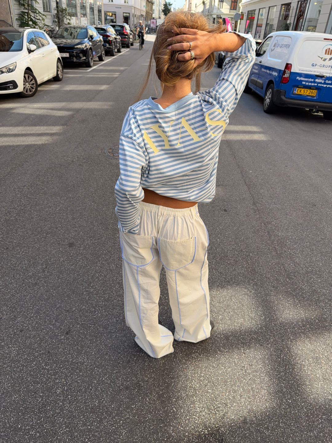 Jua stribedetalje baggy bukser - Cremehvid