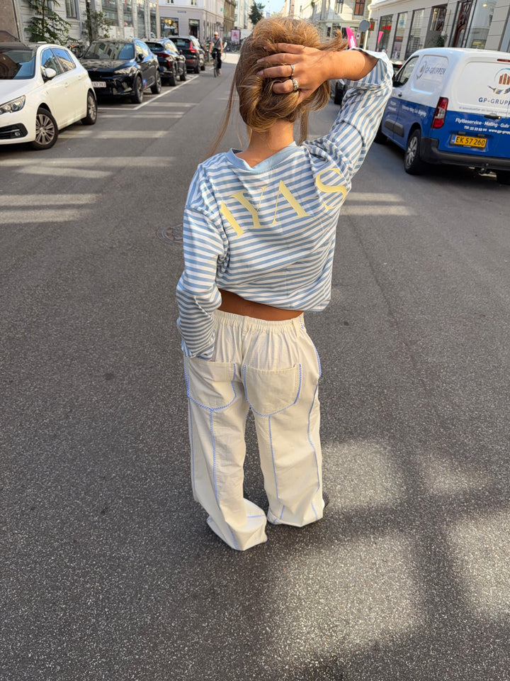 Jua stribedetalje baggy bukser - Cremehvid