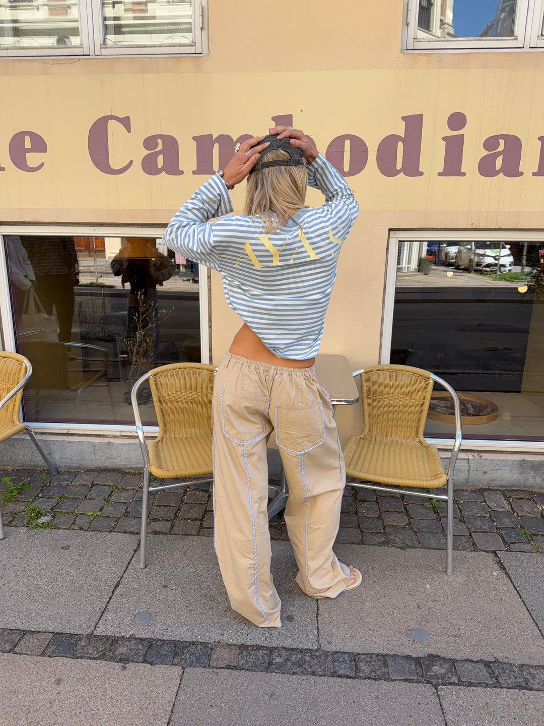 Jua stribedetalje baggy bukser - Beige