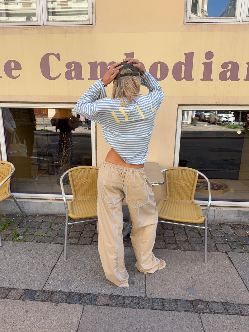 Jua stribedetalje baggy bukser - Beige