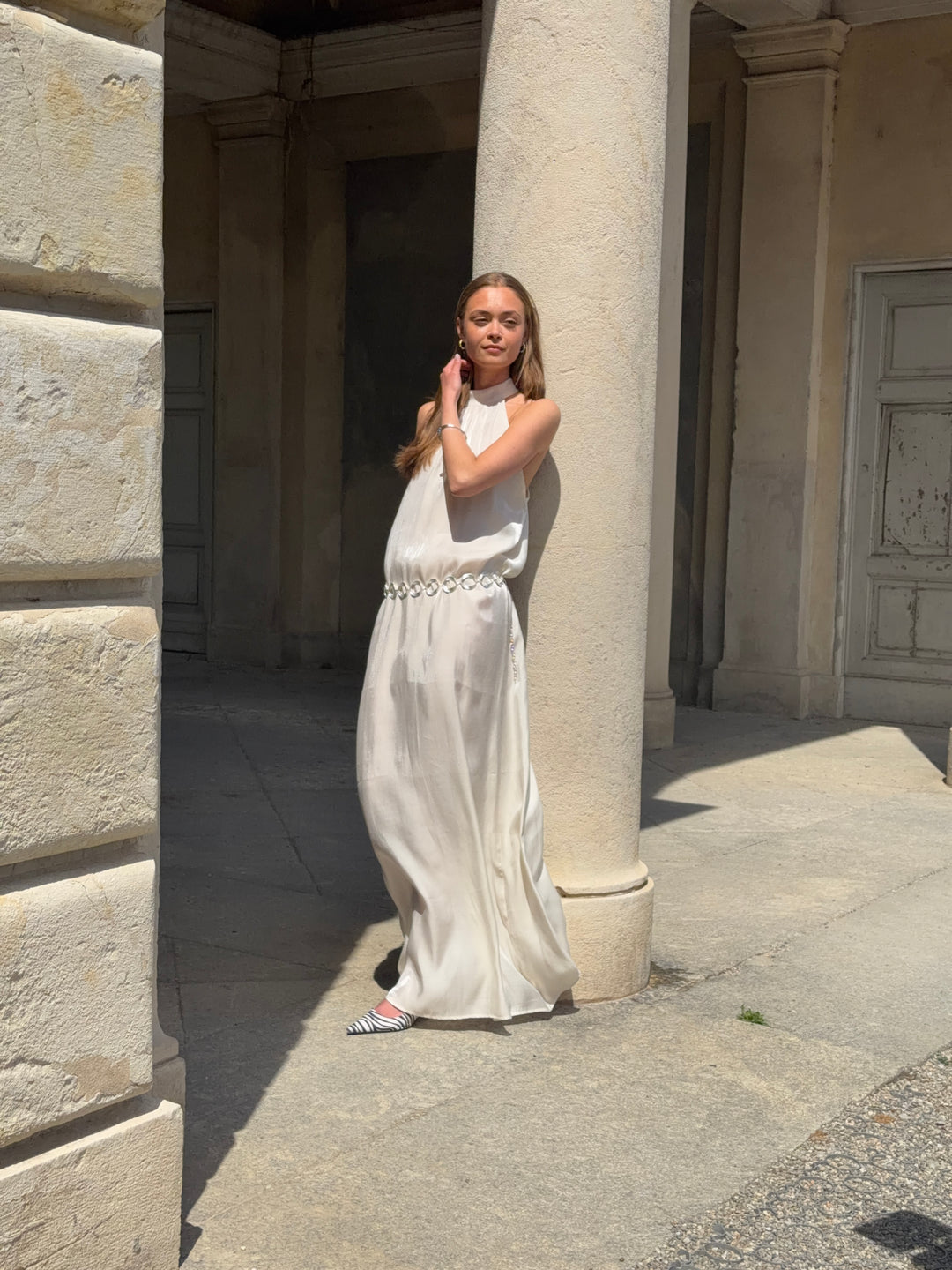 Rigmor high neck maxi kjole - Creme hvid