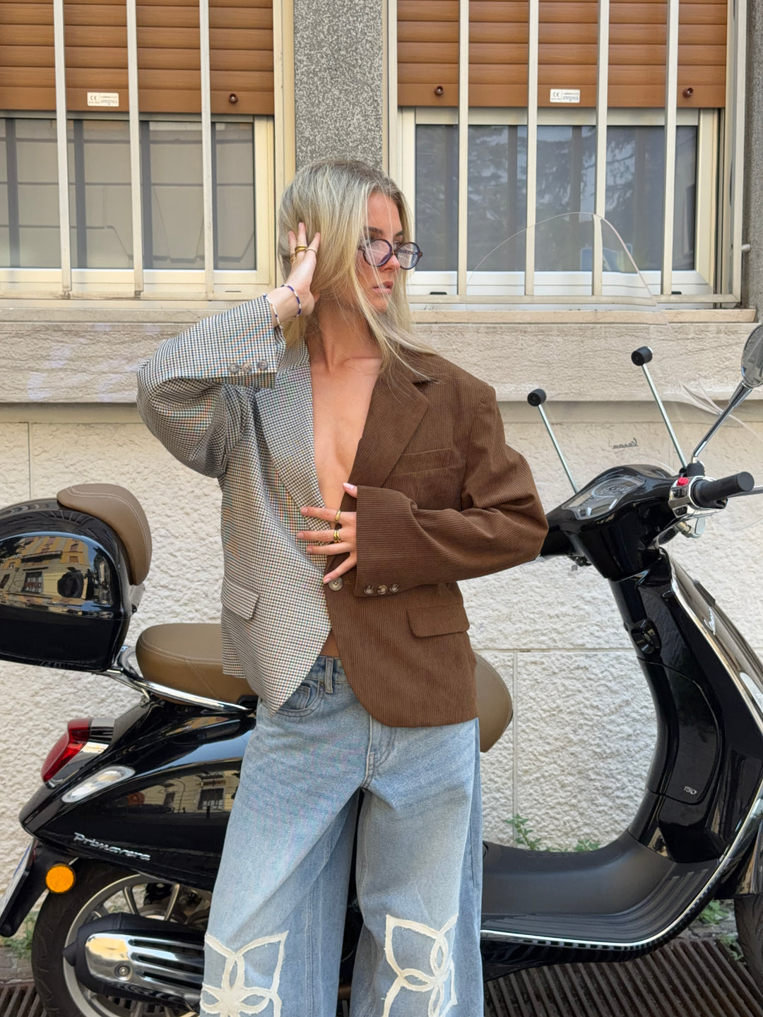 Anine dobbelt blazer - Mørkebrun/tern