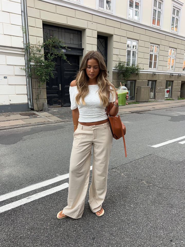 Valentina stribet suit pants - Cremehvid/Grå