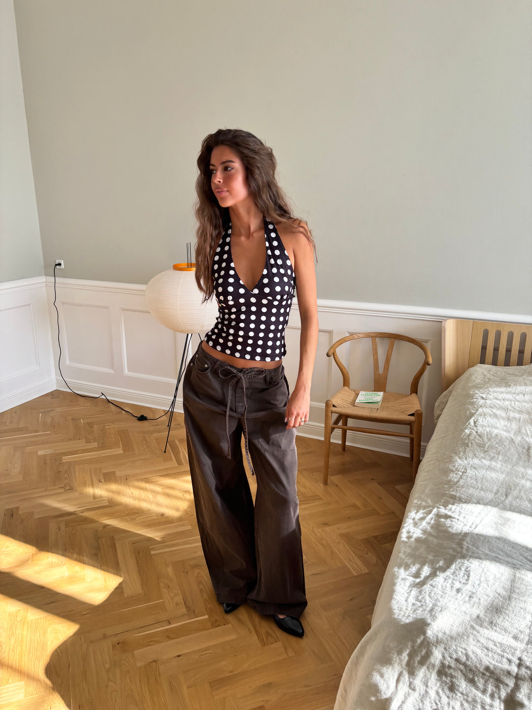 Ophelia polkaprikket top - Sort/Hvid