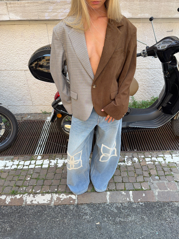 Anine dobbelt blazer - Mørkebrun/tern