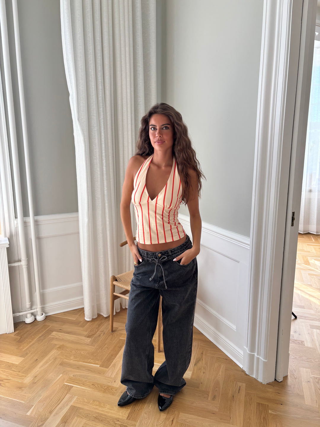 Ophelia stribet top - Beige/Orange