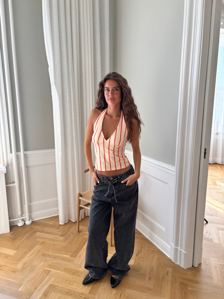 Ophelia stribet top - Beige/Orange