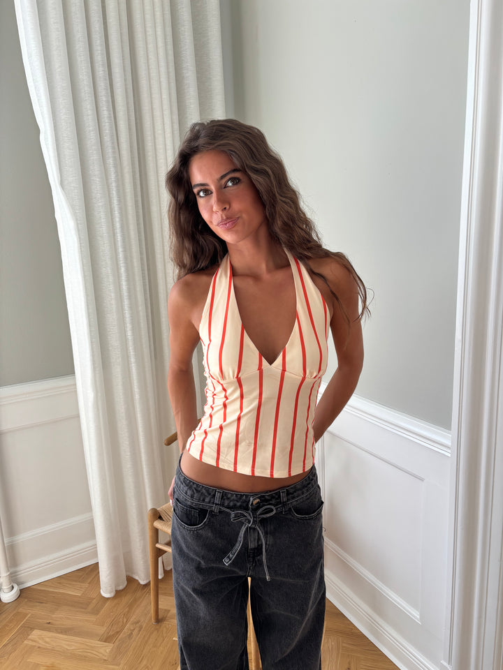 Ophelia stribet top - Beige/Orange