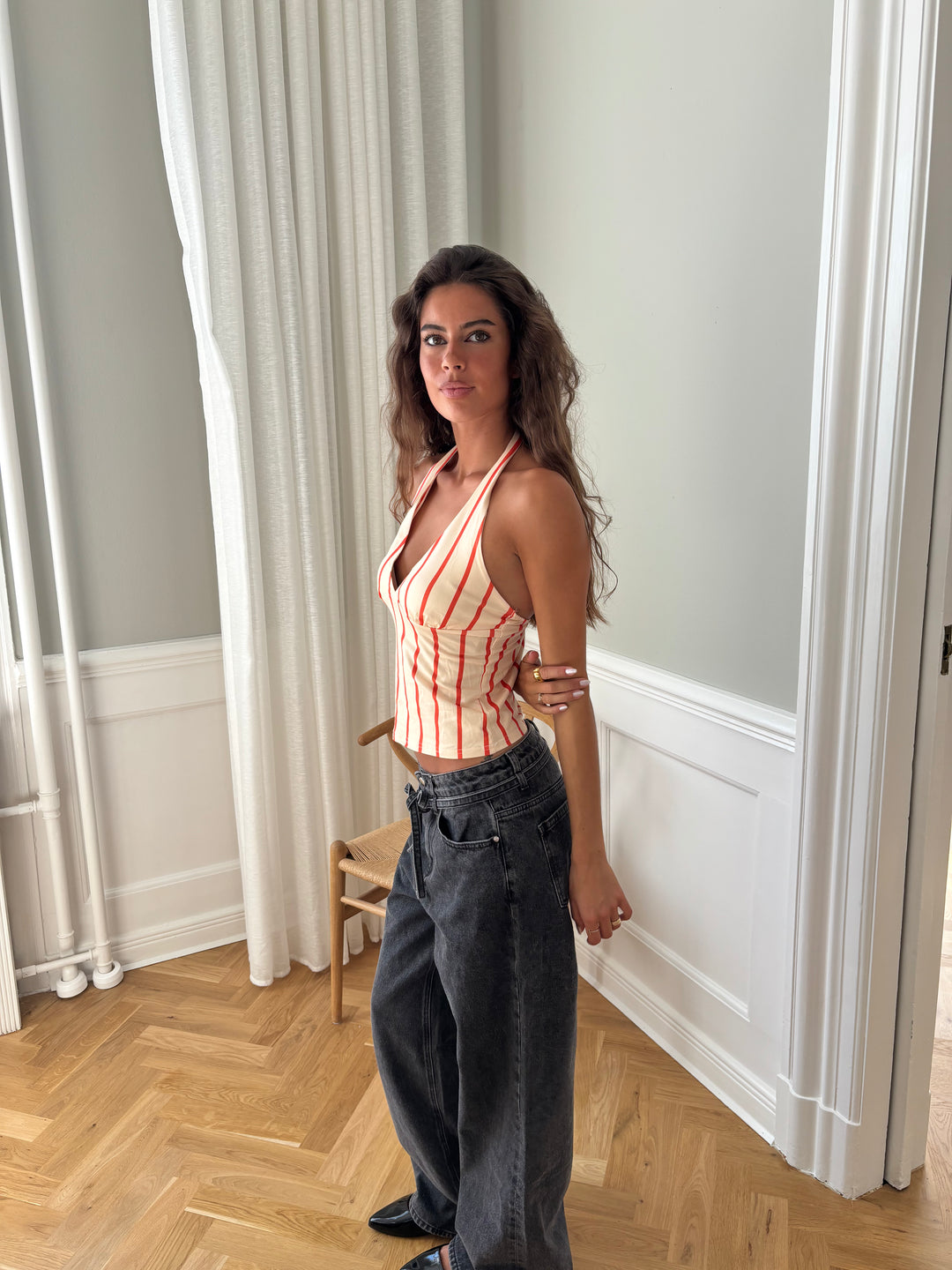 Ophelia stribet top - Beige/Orange