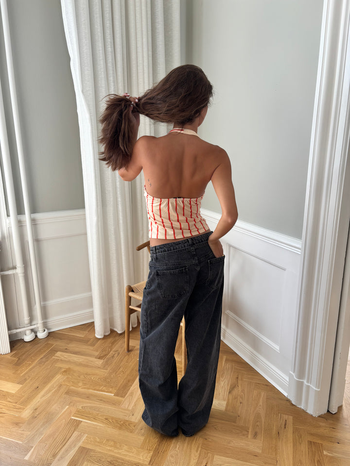 Ophelia stribet top - Beige/Orange