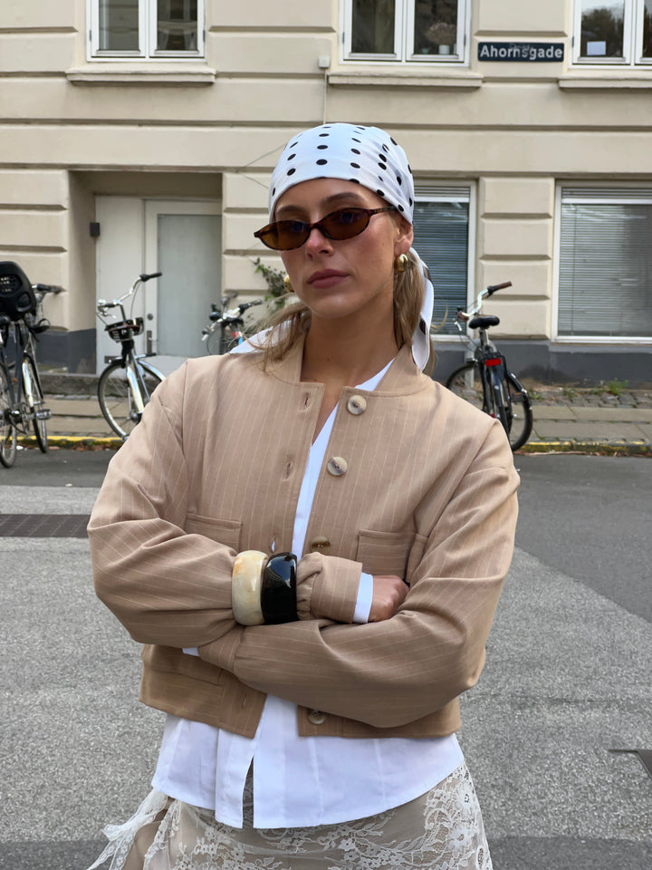 Liana stribet bomber jakke - Beige