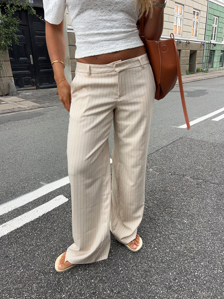Valentina stribet suit pants - Cremehvid/Grå