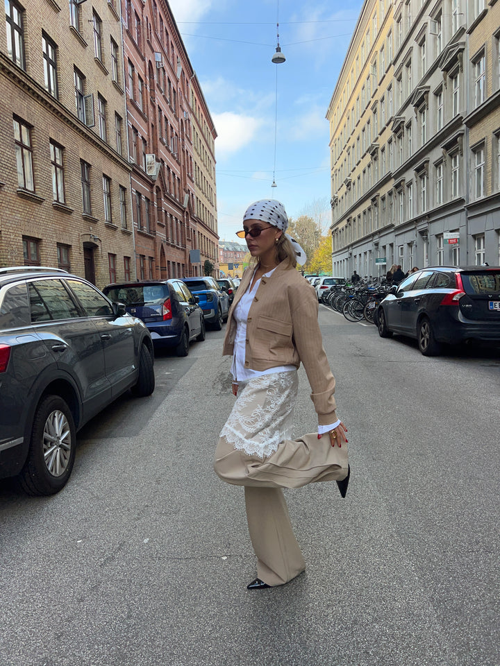 Liana stribet bomber jakke - Beige