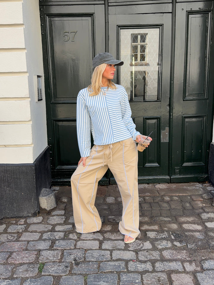 Jua stribedetalje baggy bukser - Beige