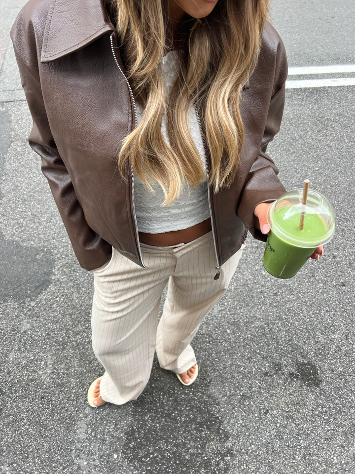 Valentina stribet suit pants - Cremehvid/Grå