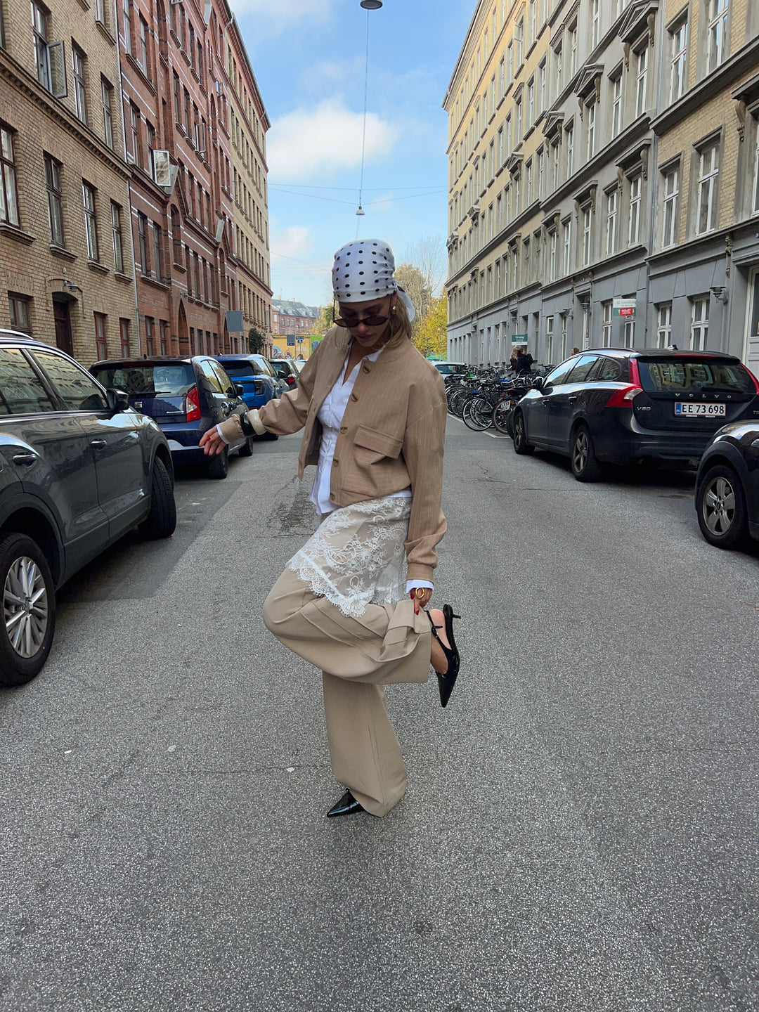 Liana stribet bomber jakke - Beige