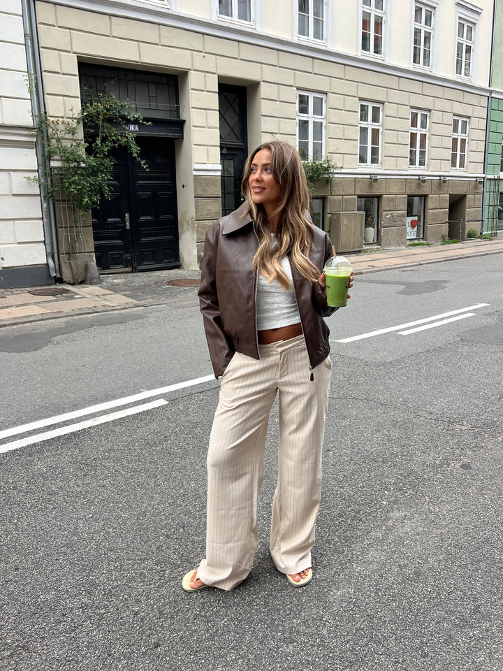 Valentina stribet suit pants - Cremehvid/Grå