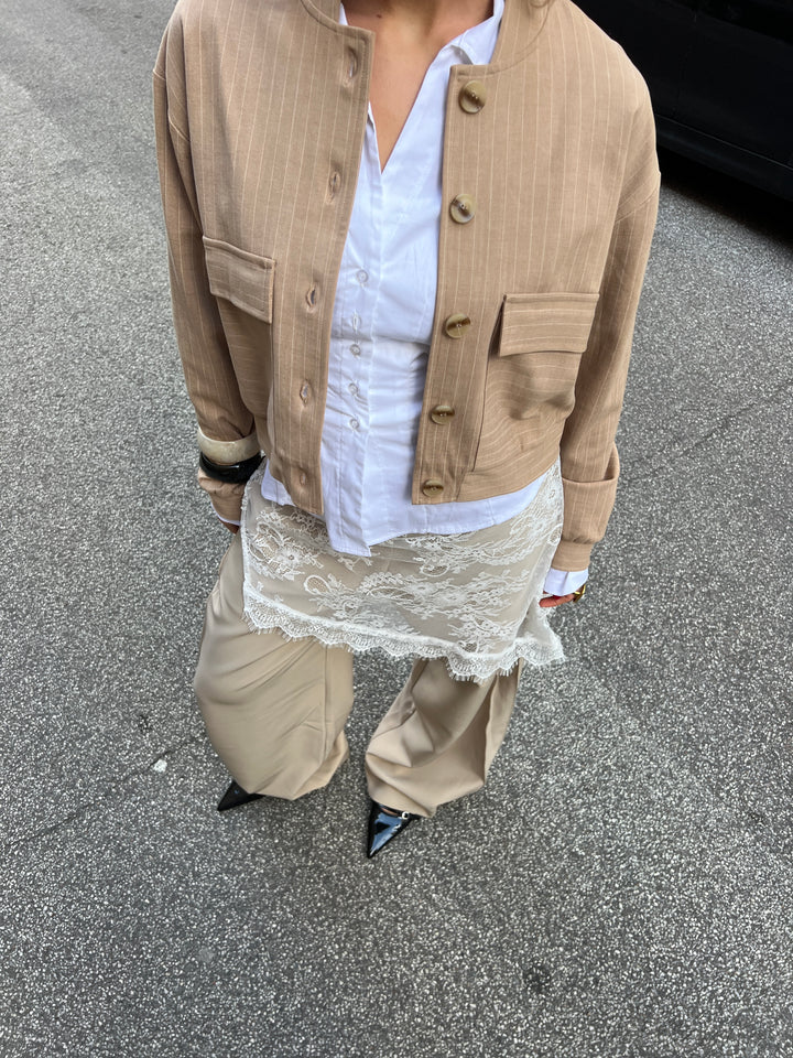 Liana stribet bomber jakke - Beige