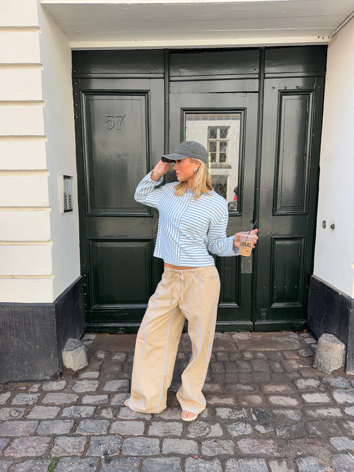 Jua stribedetalje baggy bukser - Beige