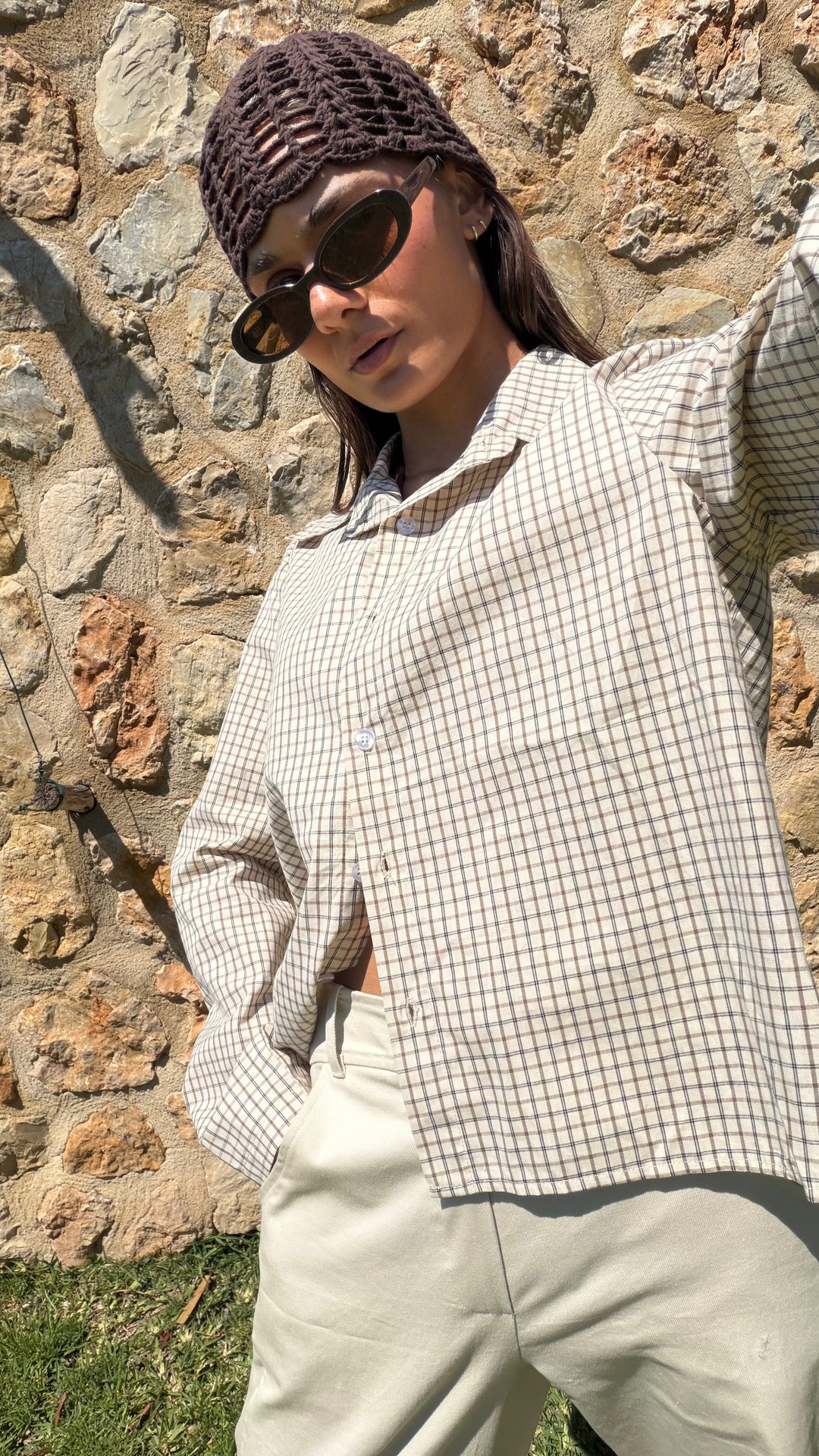 Lola ternet skjorte - Beige/Brun