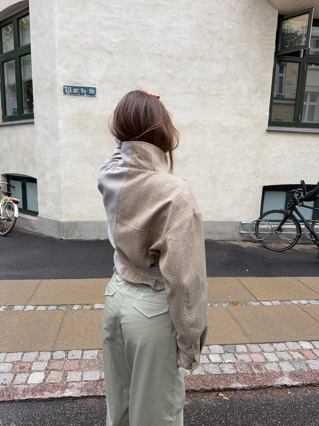 Melona ternet high neck bomber jakke - Beige/Brun
