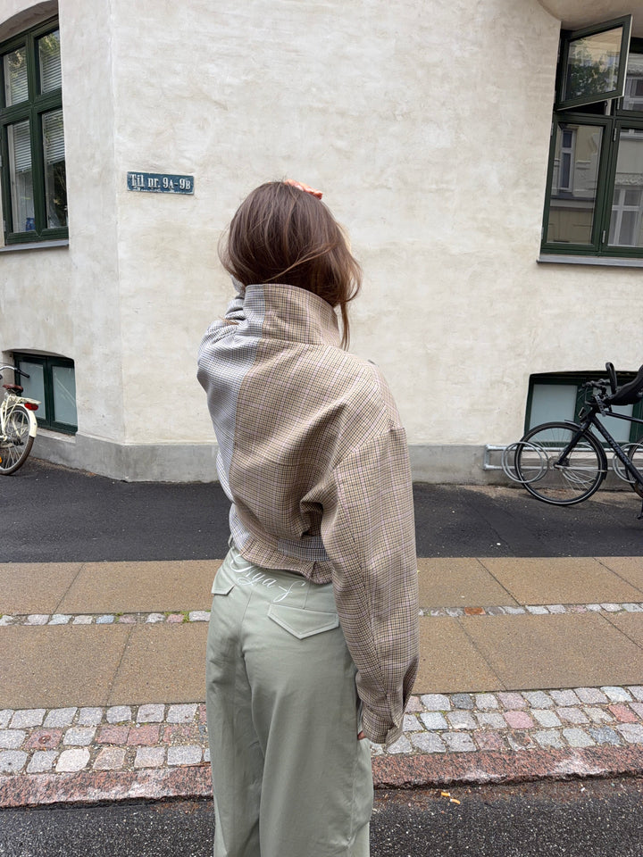 Melona ternet high neck bomber jakke - Beige/Brun