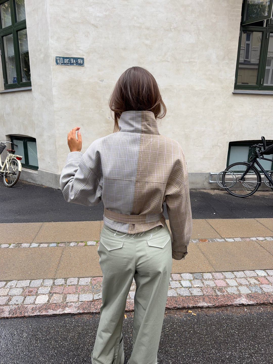 Melona ternet high neck bomber jakke - Beige/Brun