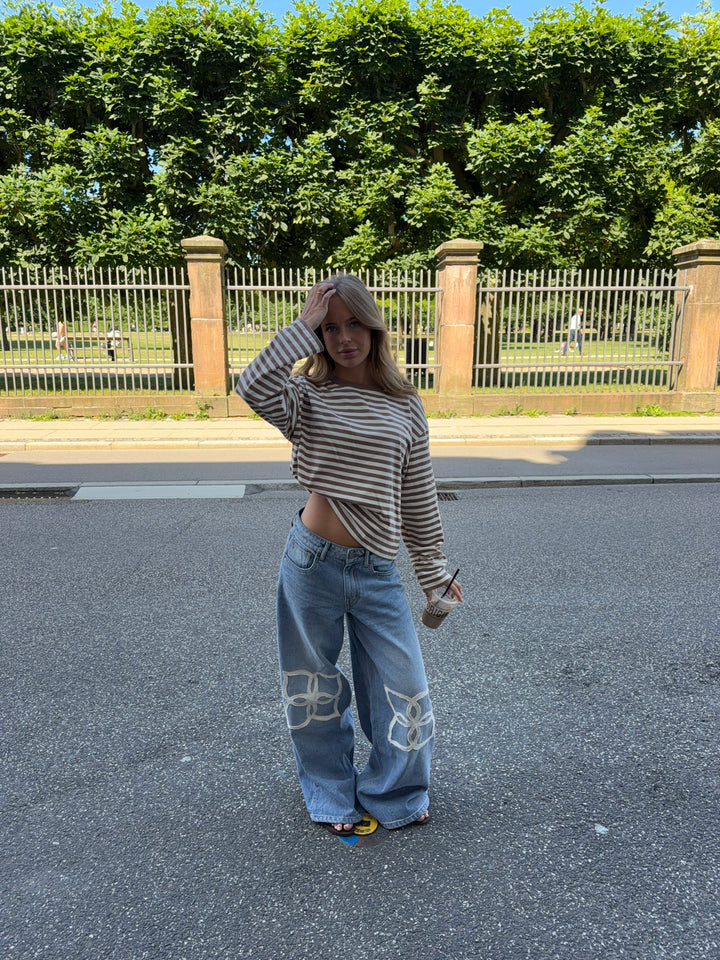 Kira knæ detalje baggy denim jeans - Medium blå
