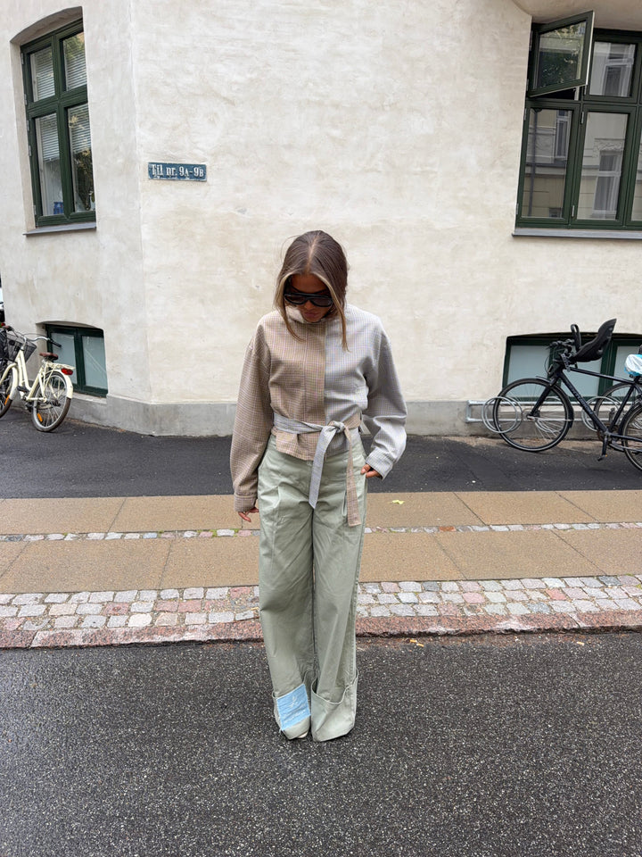 Melona ternet high neck bomber jakke - Beige/Brun