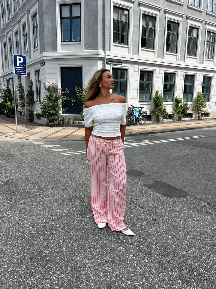 Liora stripet hørbukser - Lyserød/Pink