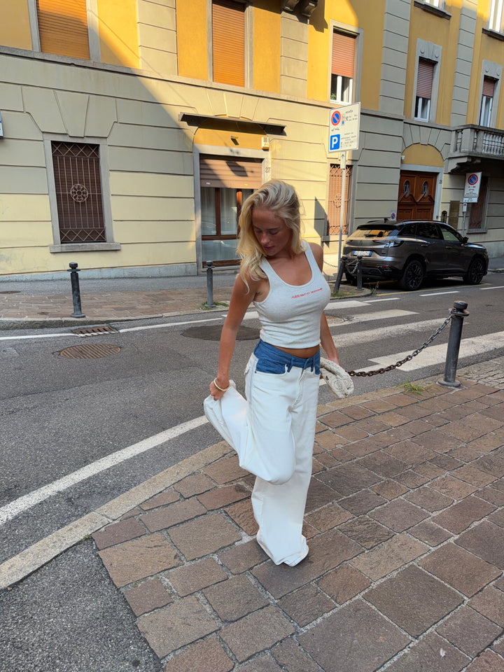 Birk baggy mørkeblå lavtaljet jeans - Hvid