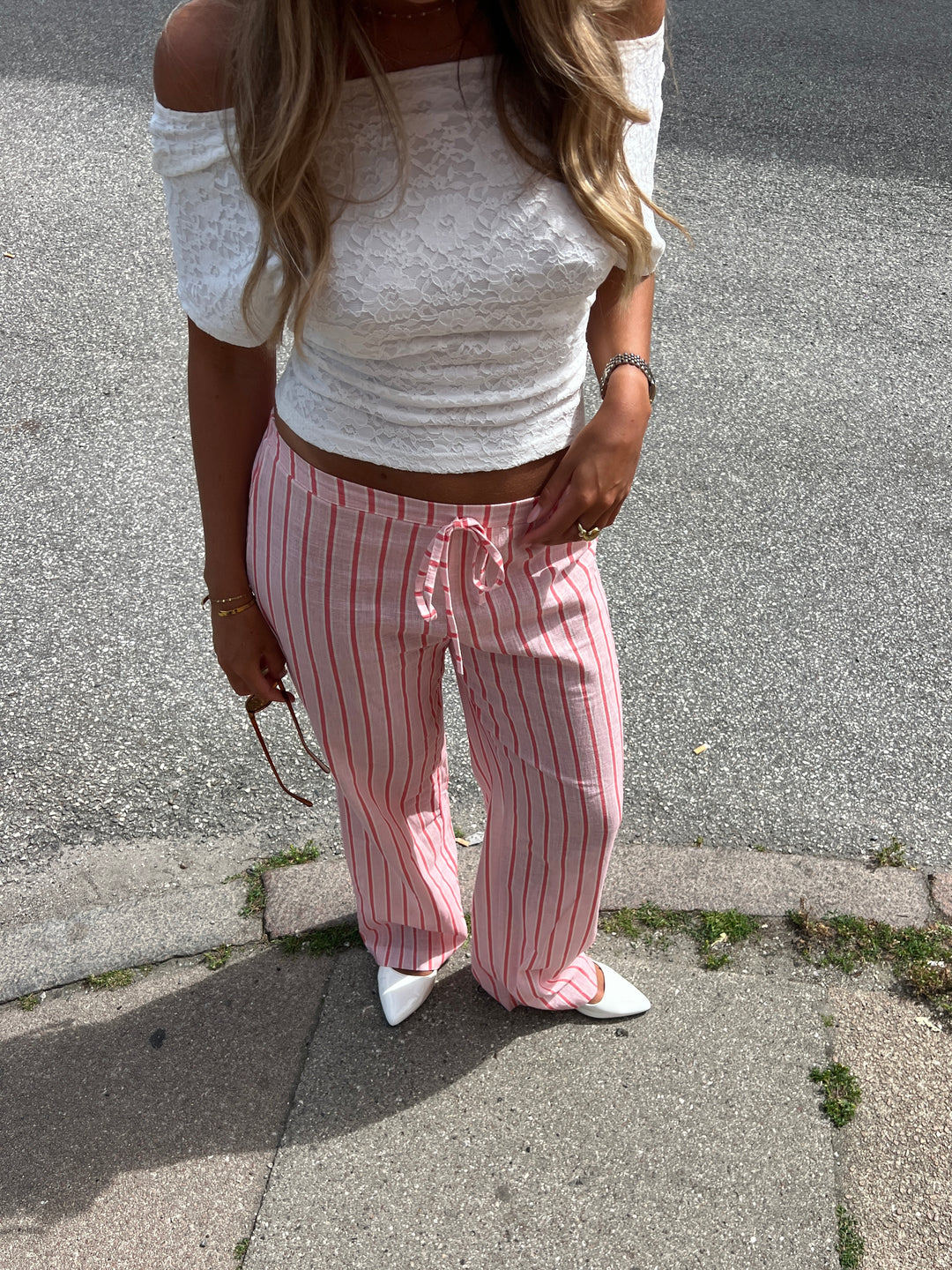 Liora stripet hørbukser - Lyserød/Pink