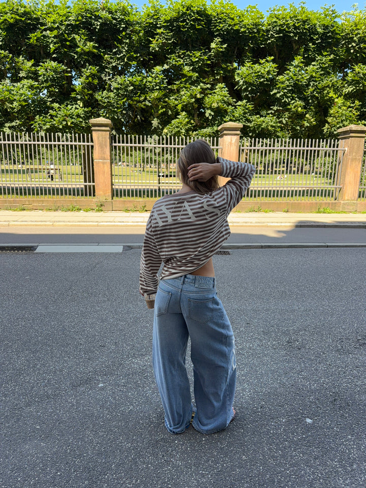 Kira knæ detalje baggy denim jeans - Medium blå