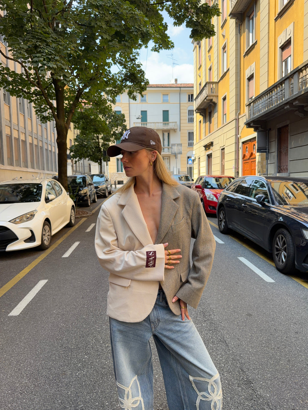 Anine dobbelt blazer - Cremehvid/Sildeben