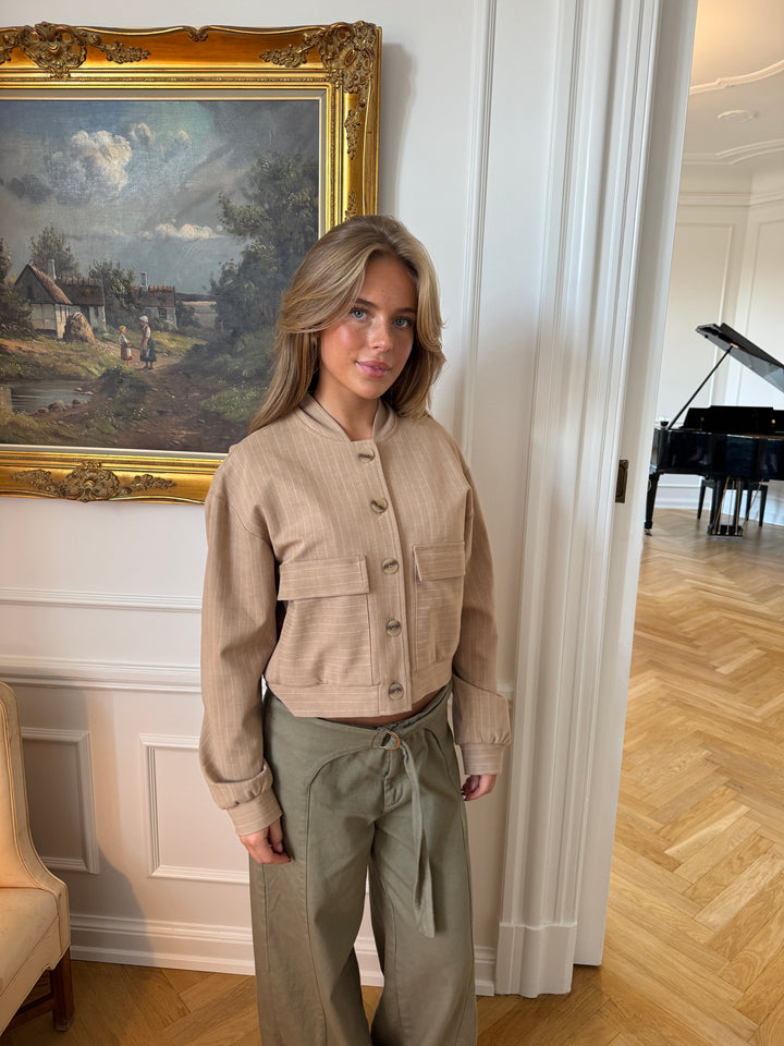 Liana stribet bomber jakke - Beige