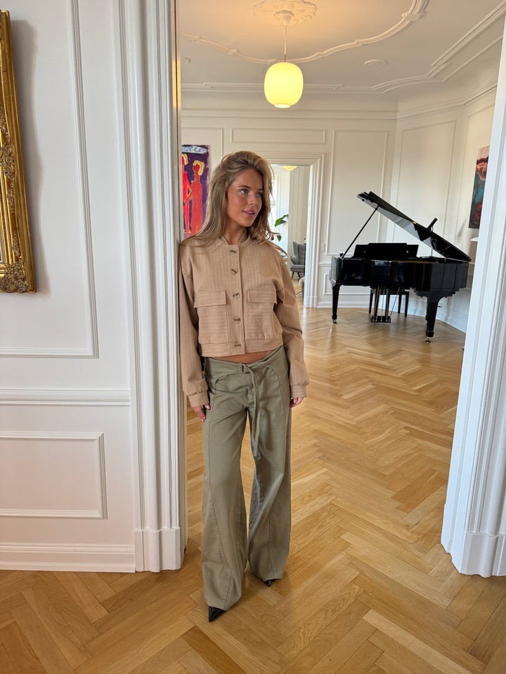 Liana stribet bomber jakke - Beige