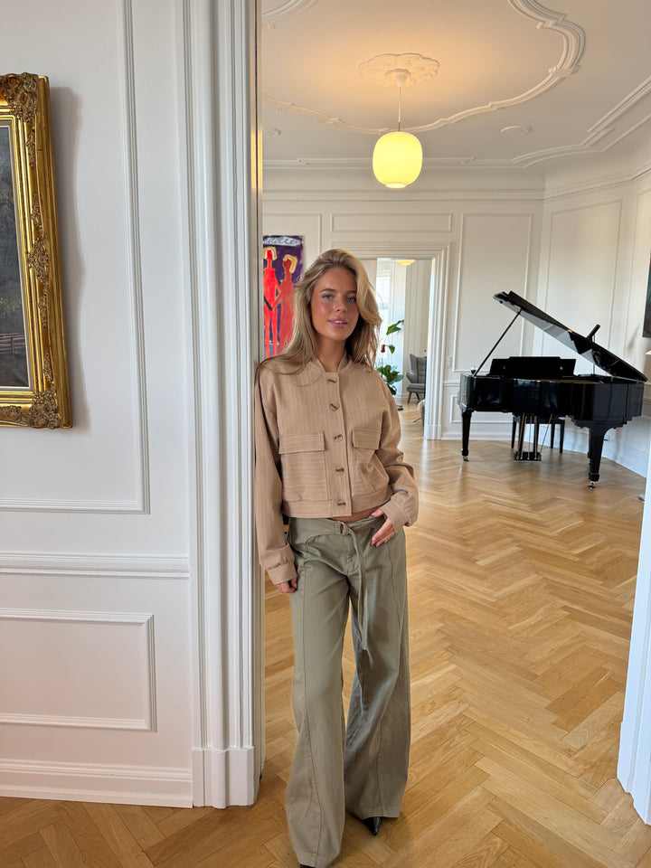 Liana stribet bomber jakke - Beige