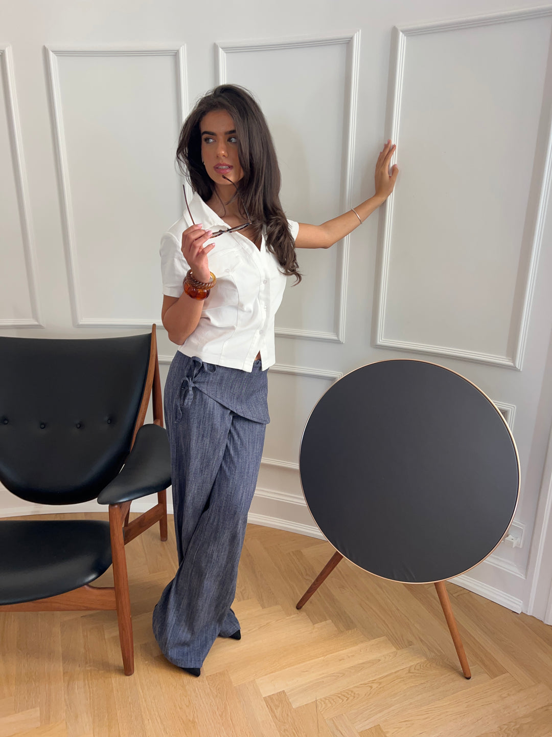 Liana bindedetalje denim jeans - Medium blå